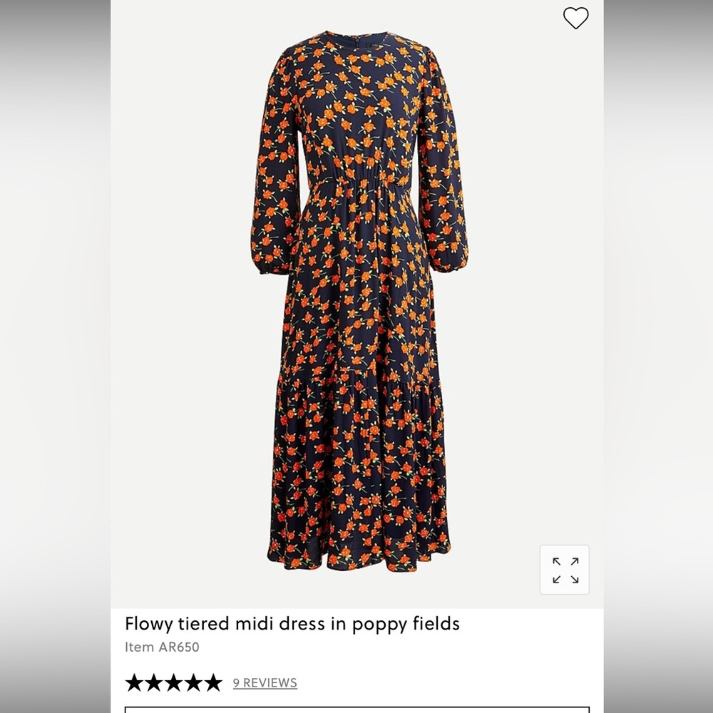 J crew flowery tiered midi dress in poppy fields EUC size 12 worn twice.